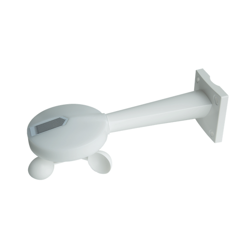 Loxone weather station in white on its wall-mounting bracket