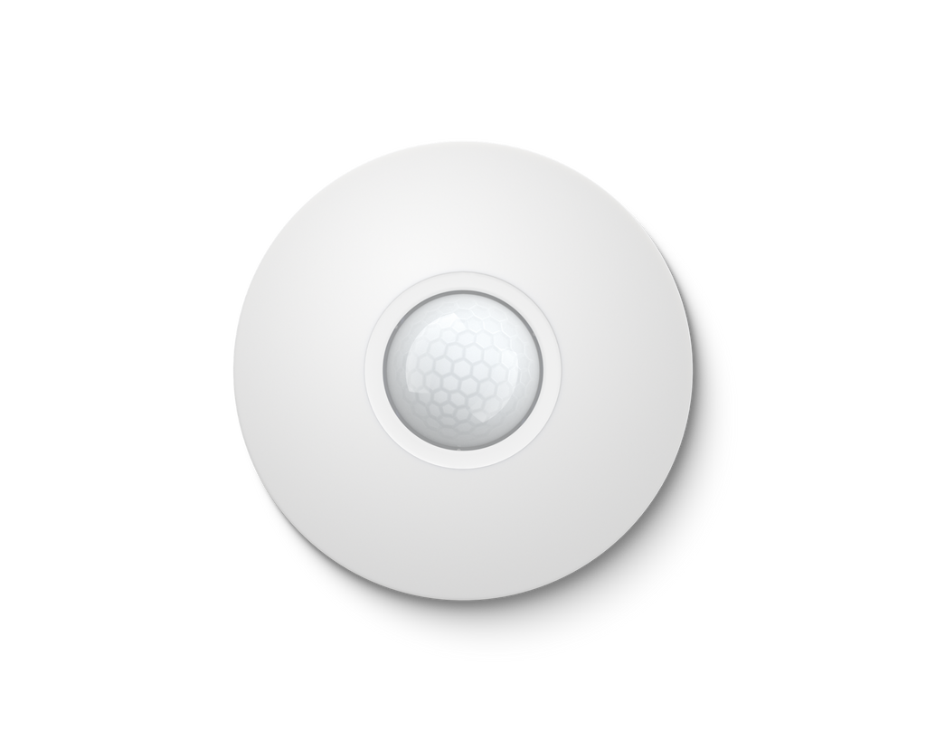 Round Loxone presence sensor in white, seen from below