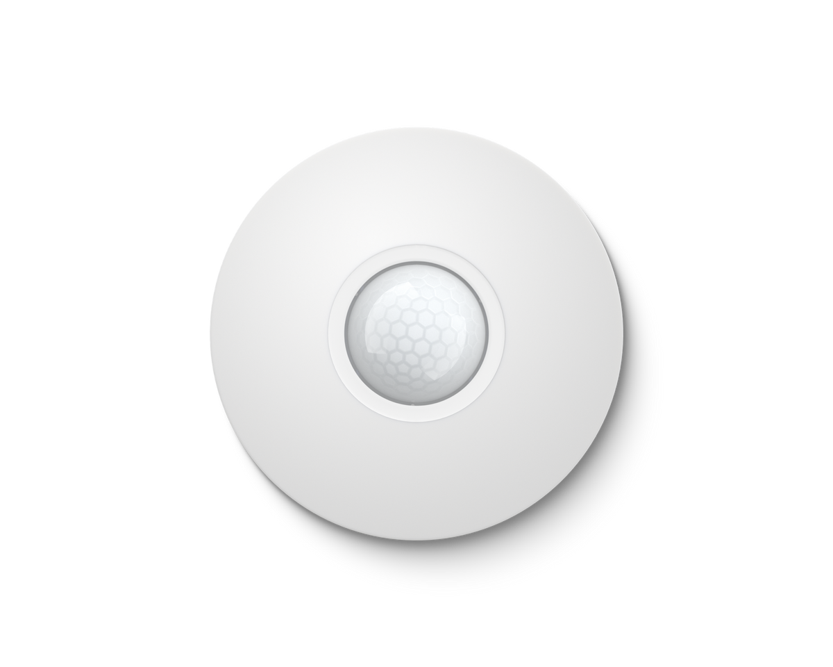 Round Loxone presence sensor in white, seen from below